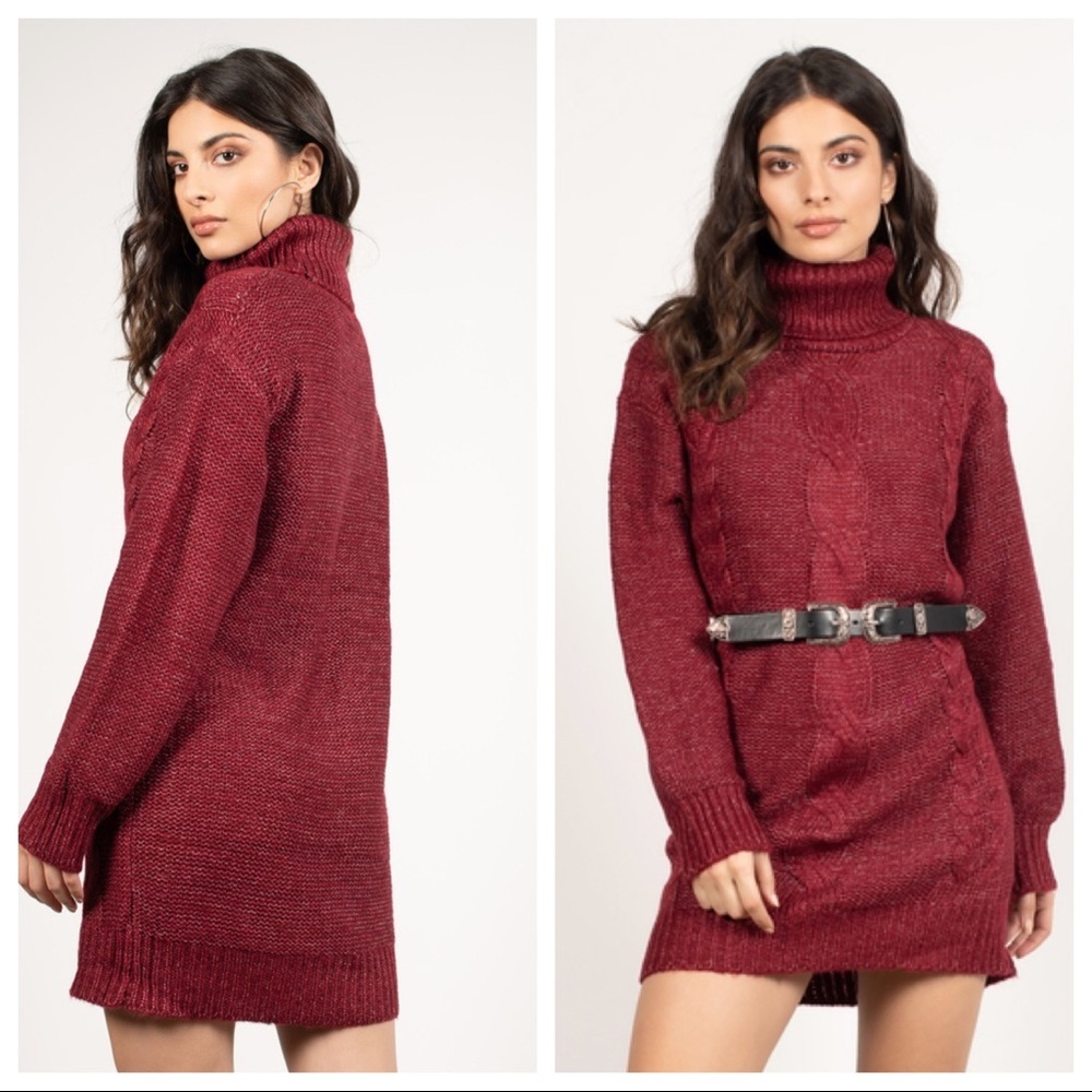 Emory Park Cable Knit Turtleneck Sweaterdress Size S In Burgundy NWT - Picture 2 of 11